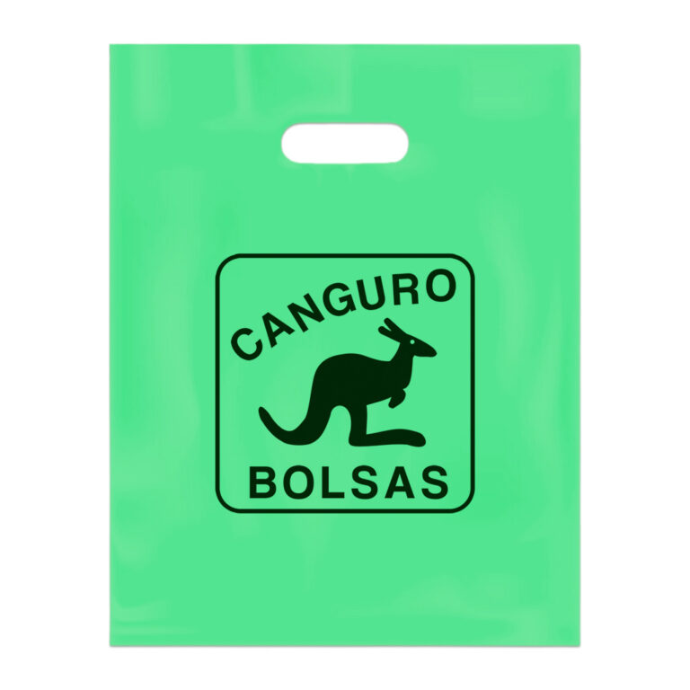 Bolsas Canguro - Bolsa Asa Troquelada verde de Plastico Biodegradable