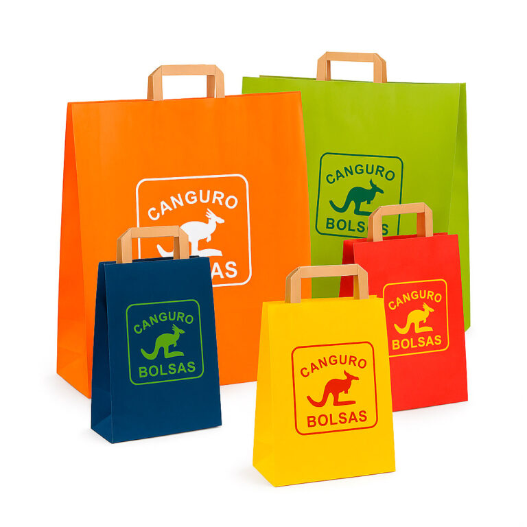 Bolsas Canguro - Bolsa papel asa plana personalizada - variedad